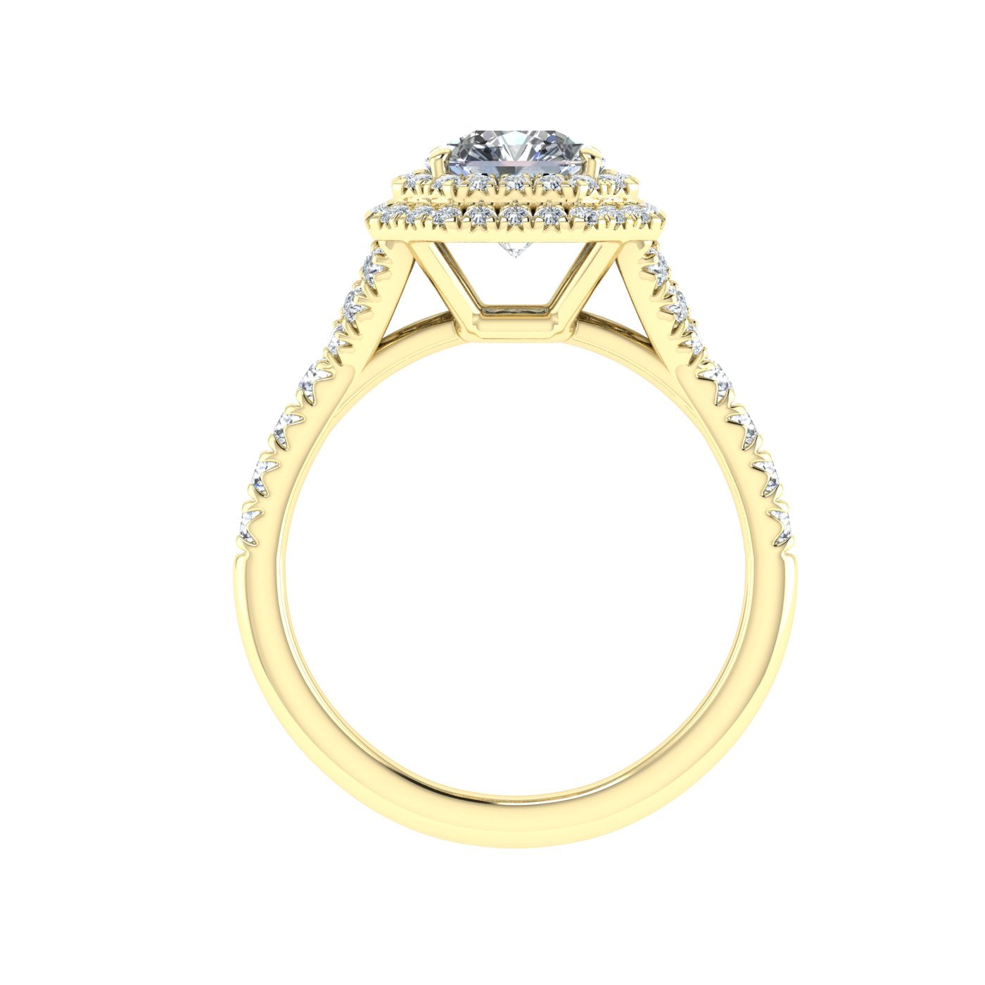 Glimmering Asscher Cut Double Halo Moissanite Engagement Ring Yellow Gold
